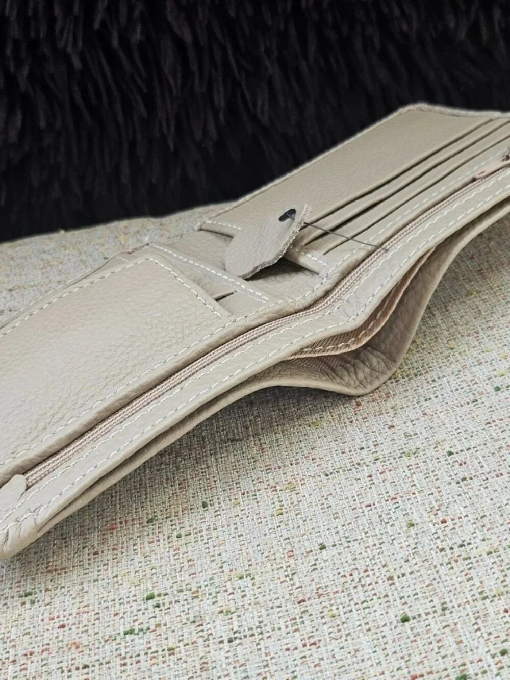 Handmade Billfold Wallet Beige Genuine Leather Bifold Card Holder Purse New